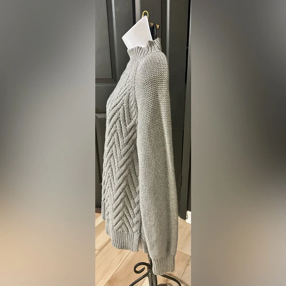 Chaps Gray sparkly Heavy Thick cable knit sweater women’s size large - Picture 4 of 9